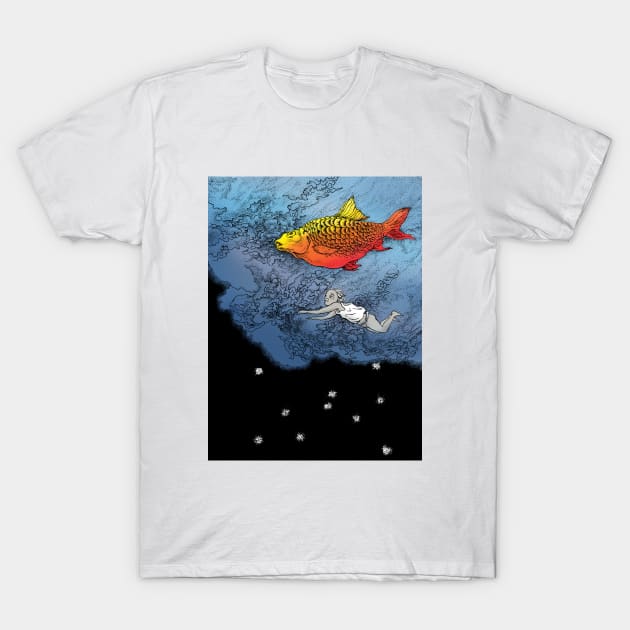 Swiming with the red fish T-Shirt by xiaolindrawing